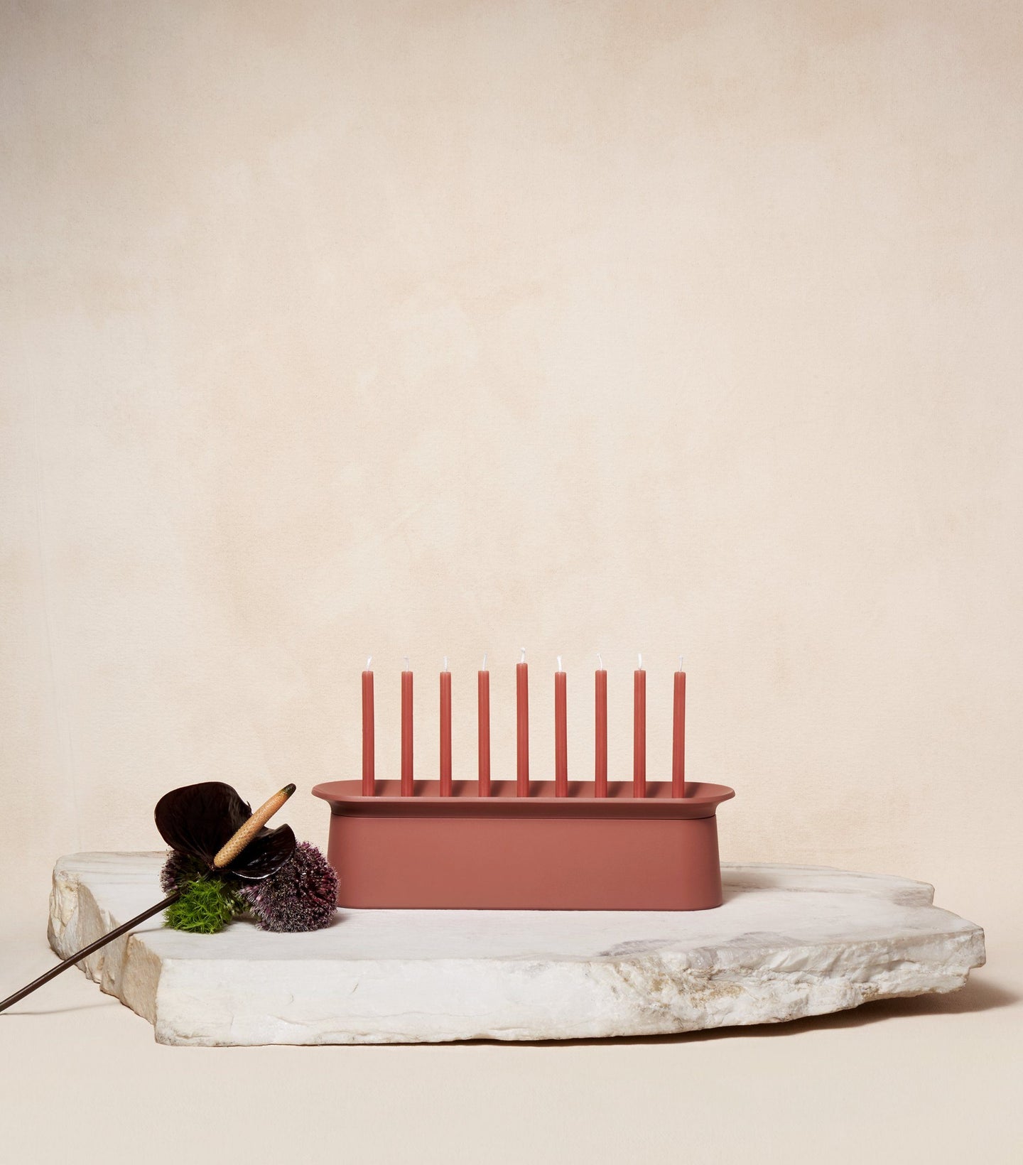 Load image into Gallery viewer,  Chanukah Candles in Clay Red with Chanukiah Via Maris