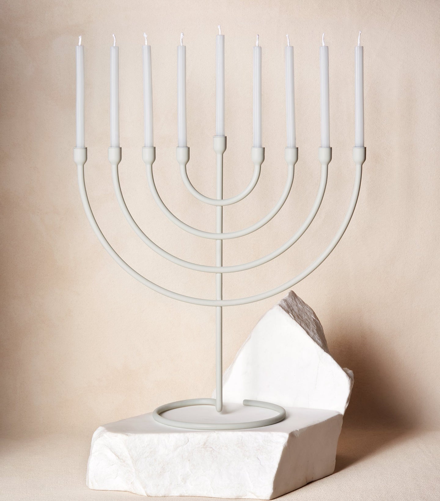 Load image into Gallery viewer,  Chanukah Candles in Cloud White with Chanukiah Via Maris
