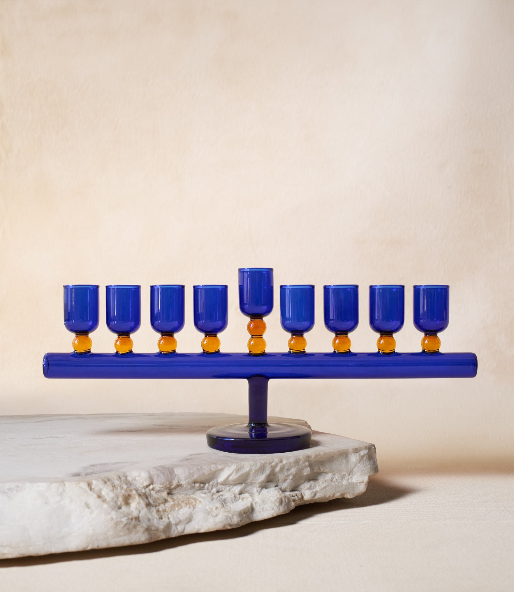 Via Maris Glass Chanukiah - Blue