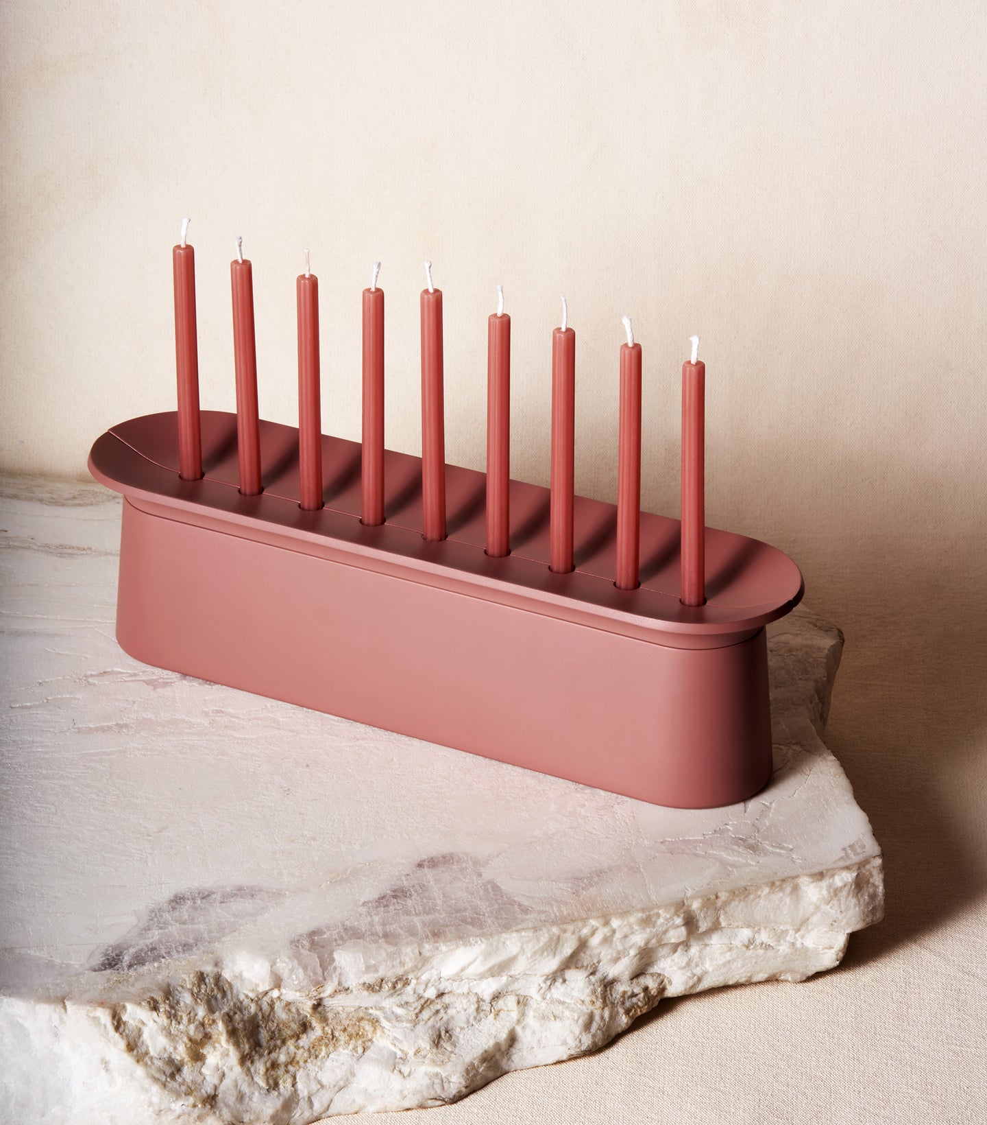 Load image into Gallery viewer, Block Chanukiah in Clay with nine Chanukah candles
