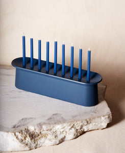 Block Chanukiah in Midnight with nine Chanukah candles