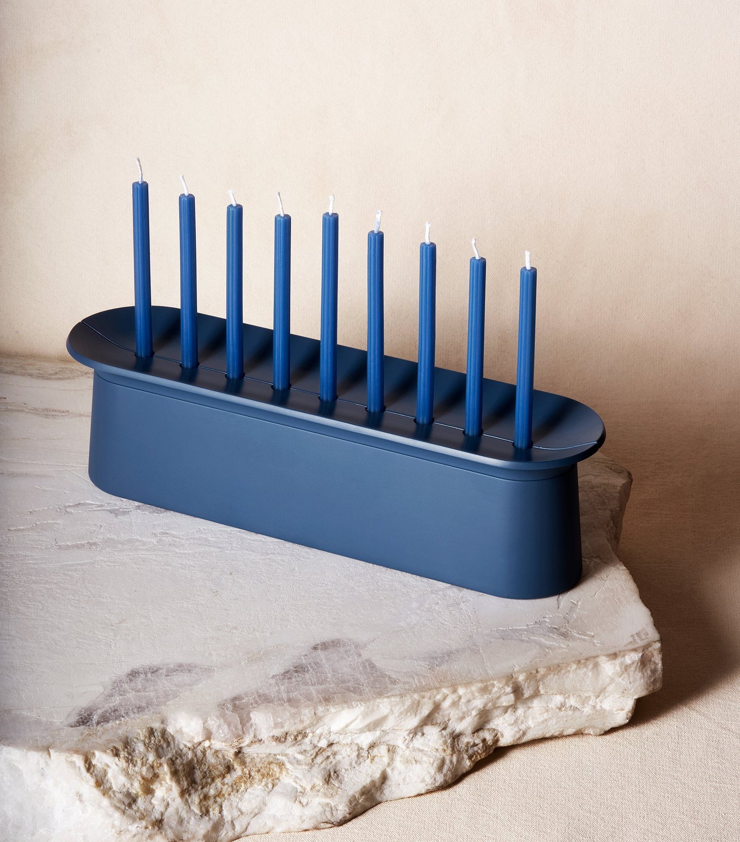 Load image into Gallery viewer,  Chanukah Candles in Midnight with Chanukiah Via Maris
