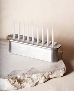 Block Chanukiah in Polished Aluminum with nine candles