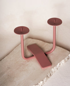 Rest Candleholder in Clay top view of two candle cups