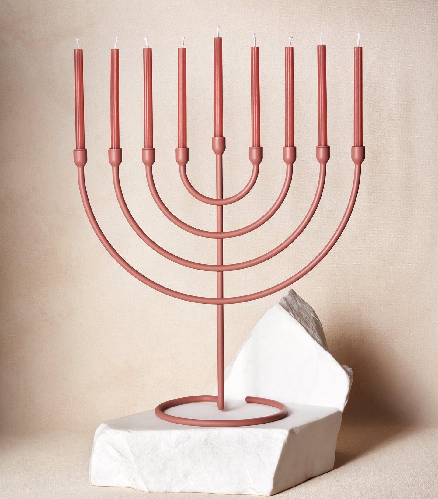 Load image into Gallery viewer, Trace Chanukiah in Clay Red with Candles
