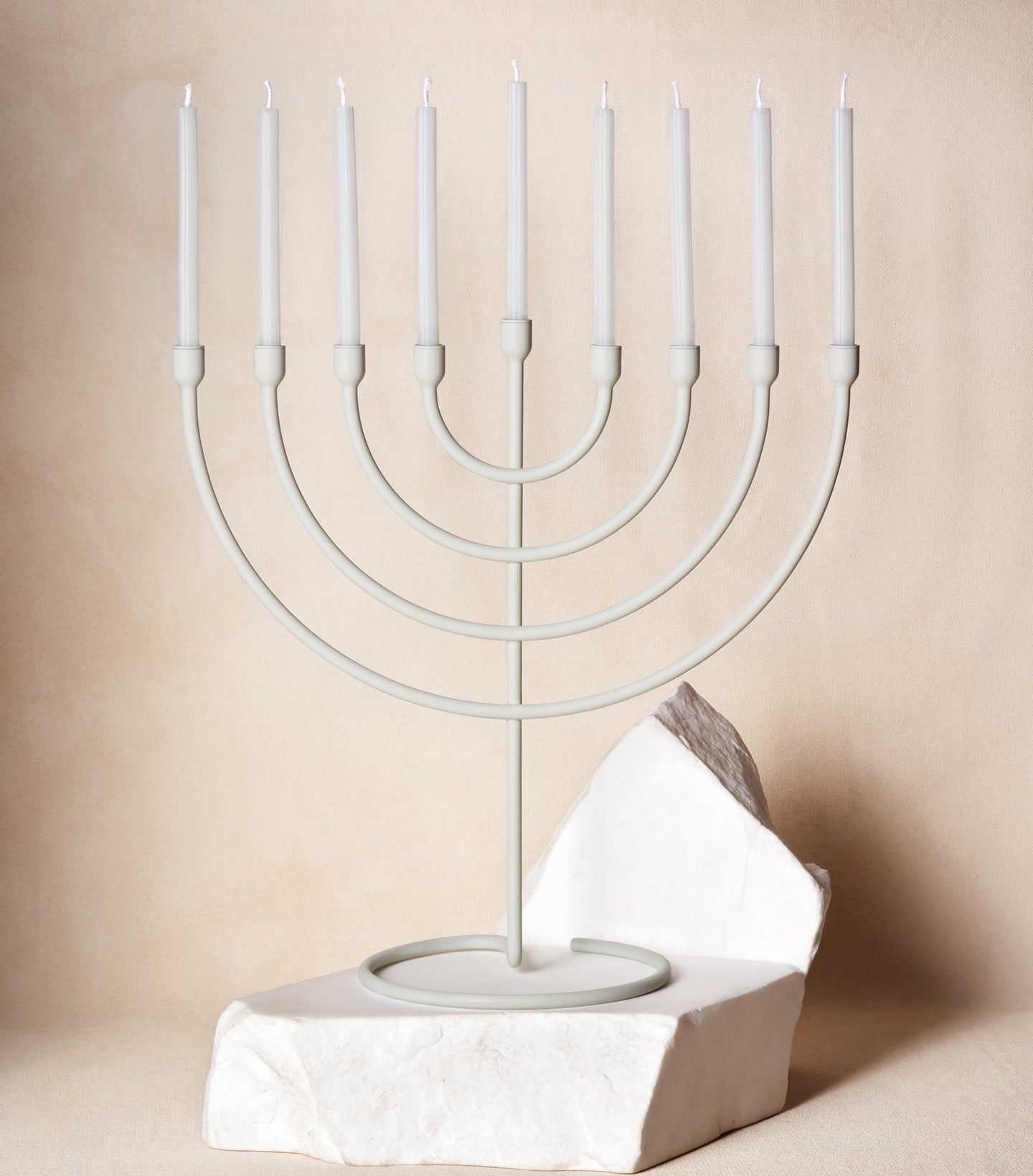Load image into Gallery viewer, Trace Chanukiah in Cloud White with Candles
