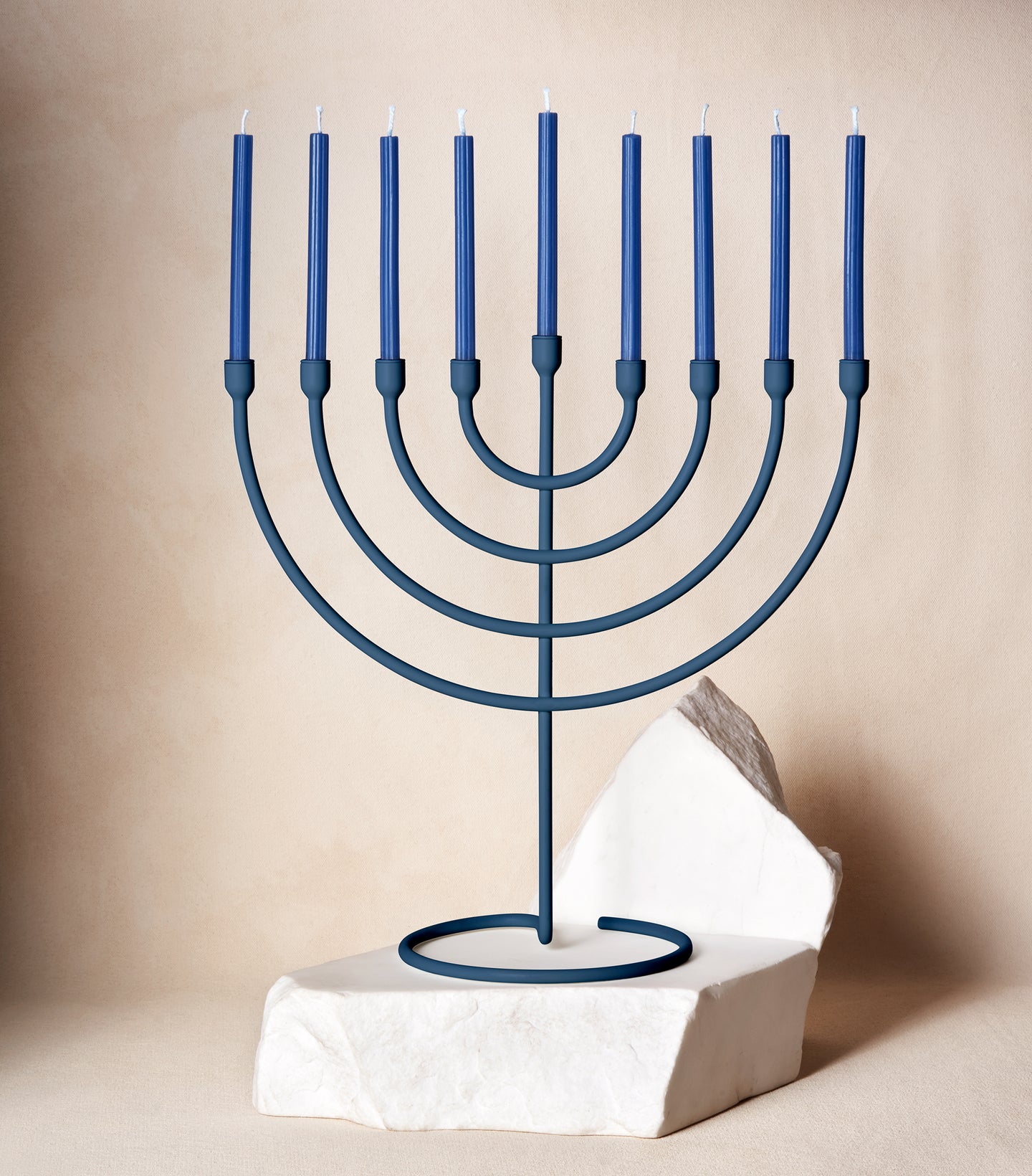 Load image into Gallery viewer, Trace Chanukiah in Midnight Blue with Candles
